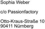 Sophia Weber c/o Passionfactory Otto-Kraus-Straße 10 90411 Nürnberg - Impressum